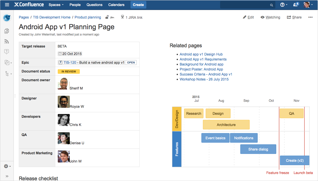 Pages android. Страница в Confluence. Планировщик Confluence. Confluence с нуля. Confluence release.